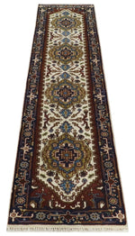 10 feet runner Hand knotted Olive, Ivory and Blue Traditional Wool Area Rug