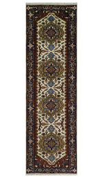 10 feet runner Hand knotted Olive, Ivory and Blue Traditional Wool Area Rug