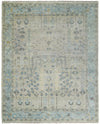 100% Wool Hand Knotted 8x10 Traditional Beige and Blue Wool Area Rug | TRDCP86810