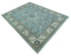 10x14 Antique Hand Knotted Blue and Ivory Traditional Vintage Persian Oushak Wool Rug | TRDCP10141014