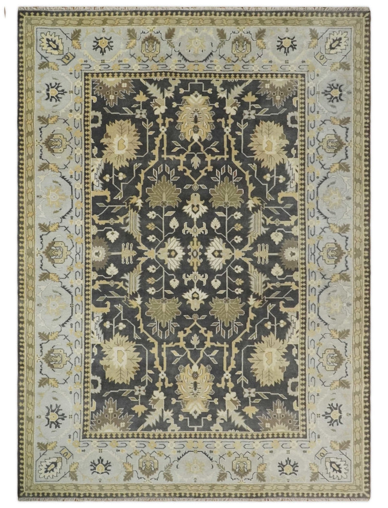 10x14 Black and Brown Hand Knotted Antique Oushak Large Wool Area Rug | TRDCP7211014