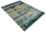 10x14 Fine Hand Knotted Blue and Black Modern Abstract Style Antique Wool and Silk Area Rug | AGR49
