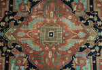 10x14 Fine Hand Knotted Navy Blue and Rust Traditional Vintage Heriz Serapi Antique Wool Rug | TRDCP4801014