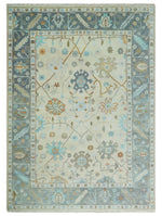 10x14 Hand Knotted Ivory and Gray Oriental Oushak Wool Area Rug | TRDCP9531014