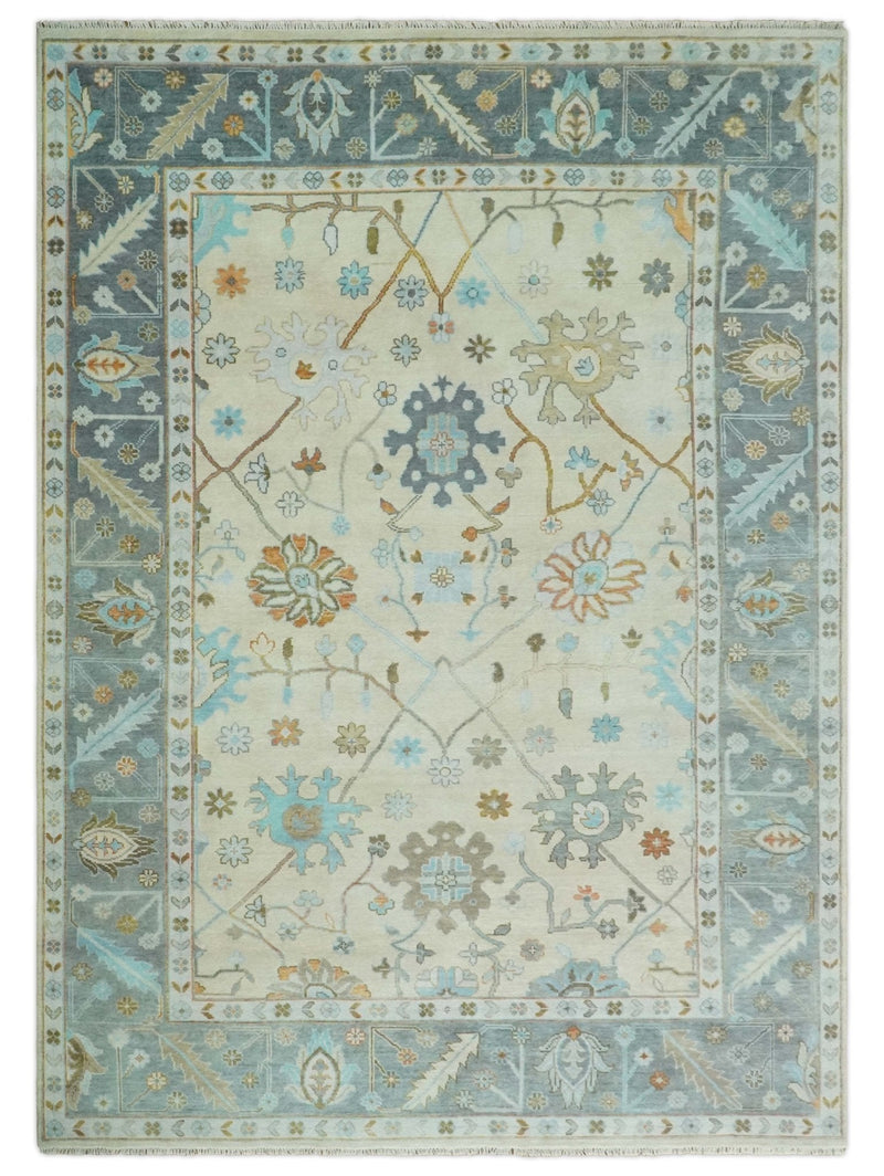 10x14 Hand Knotted Ivory and Gray Oriental Oushak Wool Area Rug | TRDCP9531014