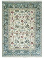 10x14 Hand Knotted Ivory, Camel and Teal Persian Oushak Wool Area Rug | TRDCP8941014