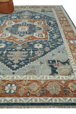10x14 Hand Knotted Rust and Blue Traditional Persian Vintage Heriz Serapi Wool Rug | TRDCP5521014