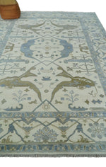 10x14 Ivory, Charcoal and Olive Hand knotted Traditional Oriental Oushak Wool Area Rug