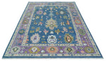 10x14 Wool Traditional Persian Blue and Purple Vibrant Colorful Hand knotted Oushak Area Rug | TRDCP10611014