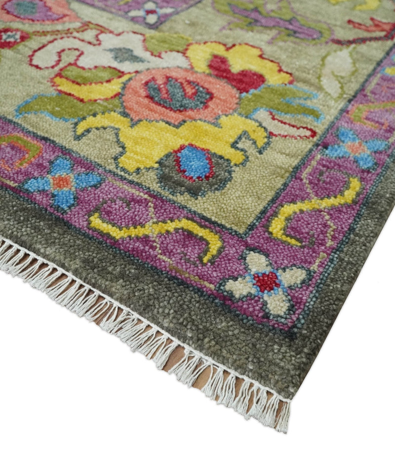 10x14 Wool Traditional Persian Gray and Olive Vibrant Colorful Hand knotted Oushak Area Rug | TRDCP10501014S