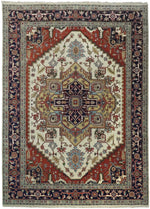 8x8, 8x10, 9x12,10x14 and 12x15 Hand Knotted Ivory and Blue Traditional Heriz Serapi Antique Wool Rug | TRDCP76