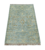 2x3 Hand Knotted Silver, Beige and Brown Traditional Wool Rug