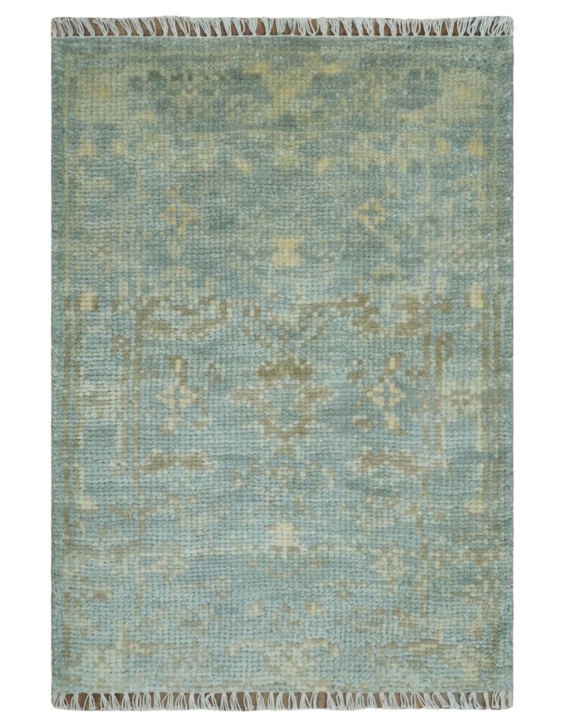 2x3 Hand Knotted Silver, Beige and Brown Traditional Wool Rug