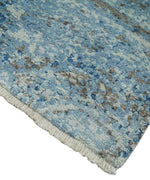 2x3 Hand Knotted Silver, Blue and Brown Modern Wool and Bamboo Silk Rug | N923
