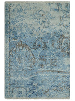 2x3 Hand Knotted Silver, Blue and Brown Modern Wool and Bamboo Silk Rug | N923