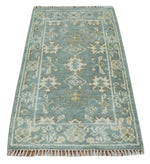 2x3 Hand Knotted Silver, Ivory and Brown Traditional Oushak Wool Rug