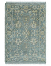 2x3 Hand Knotted Silver, Ivory and Brown Traditional Oushak Wool Rug