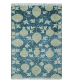 2x3 Hand Knotted Teal and Beige Balloon shape Oushak Wool Area Rug