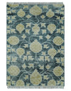 2x3 Hand Knotted Teal Blue and Beige shape Oushak Wool Rug, Entryway Rug | TRDCP122723