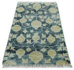 2x3 Hand Knotted Teal Blue and Beige shape Oushak Wool Rug, Entryway Rug | TRDCP122723