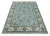 8x10 and 9x12 Antique Hand Knotted Blue and Ivory Traditional Vintage Persian Oushak Wool Rug | TRDCP998912