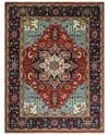 Ready to ship Rust and Blue Hand Knotted Traditional Persian Heriz Serapi Rug