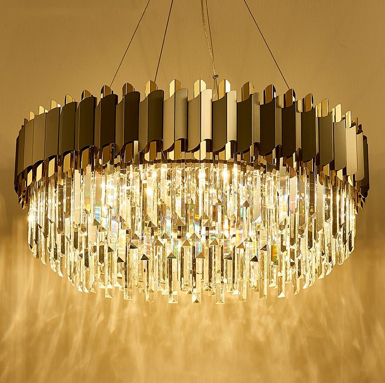 MIRODEMI® Creative Drum Gold/Black Crystal Hanging Lighting For Living Room, Dining Room