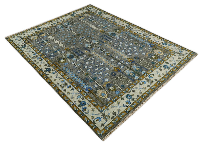 Hand Knotted Charcoal and Ivory Traditional Vintage Style Custom Made Wool Area Rug