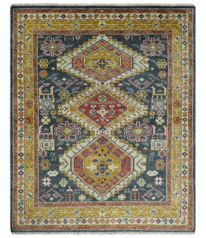 Hand Knotted Charcoal, Gold and Ivory Traditional Antique Wool Area Rug