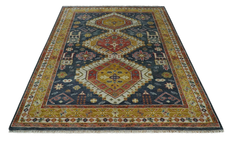 Hand Knotted Charcoal, Gold and Ivory Traditional Antique Wool Area Rug