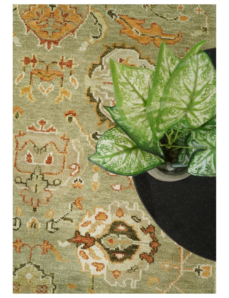 Custom Made Hand Knotted Green and beige Traditional Vintage Style Antique Wool Rug