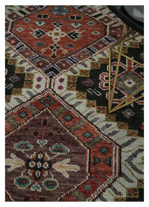 Hand Knotted Rust, Ivory and Black Traditional Antique Multi Size Wool Area Rug
