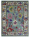 Vibrant colorful Silver, Ivory and Brown Hand Knotted Traditional Oushak Multi Size wool Area Rug