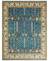 Hand Knotted Teal Blue and Ivory Traditional Vintage Style Multi size Wool Area Rug