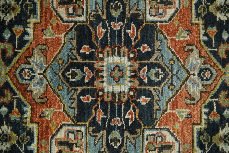 Rust, Blue and Aqua Traditional Heriz Hand knotted Multi Size wool Area Rug