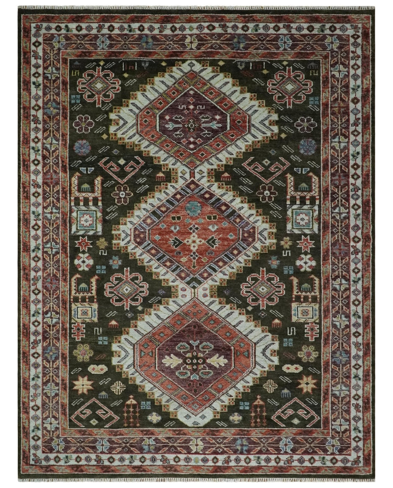 Rust, Ivory and Brown Traditional Hand knotted Multi Size wool Area Rug