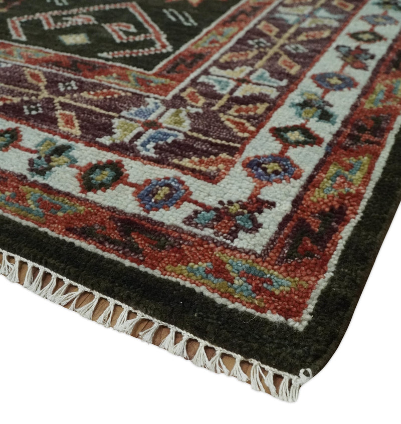 Rust, Ivory and Brown Traditional Hand knotted Multi Size wool Area Rug