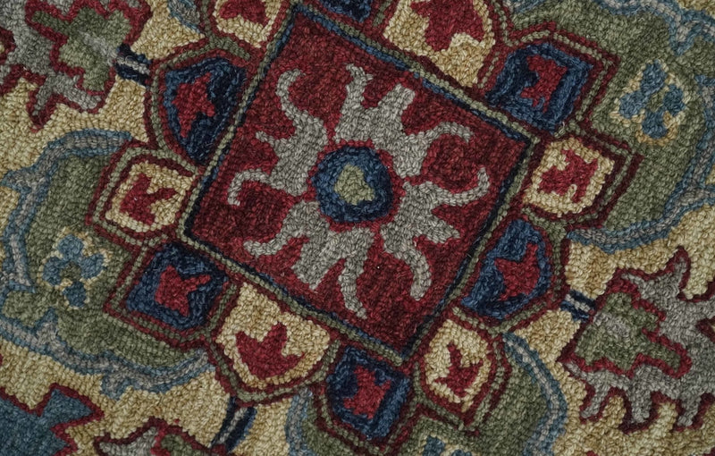 Red and Blue Hand Tufted Traditional Heriz Serapi Medallion Multi Size wool Area Rug