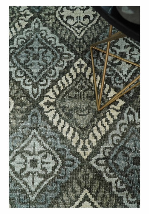 5x8 Hand Knotted Charcoal, Blue and  Ivory Antique Persian Style Contemporary Bamboo Silk Area Rug | OP88