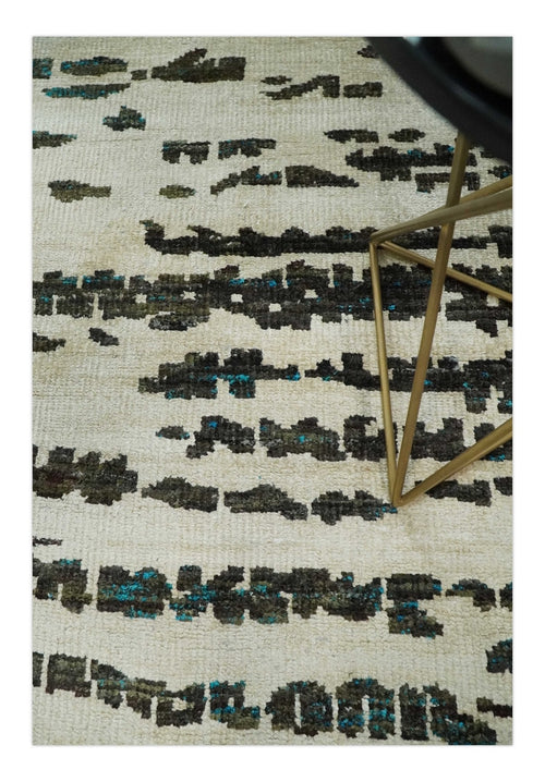 5x8 Hand Knotted Ivory and Brown Modern Abstract Contemporary Recycled Silk Area Rug | OP105