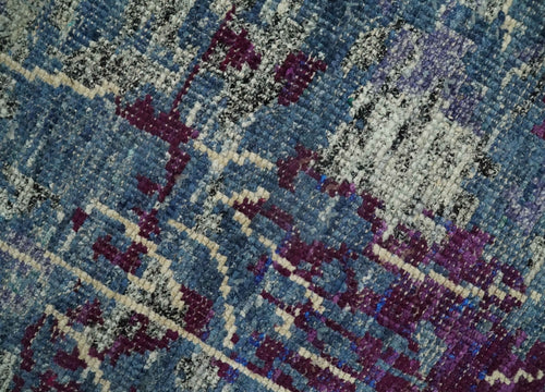 5x8 Hand Knotted Ivory, Blue and Purple Modern Abstract Contemporary Recycled Silk Area Rug | OP72