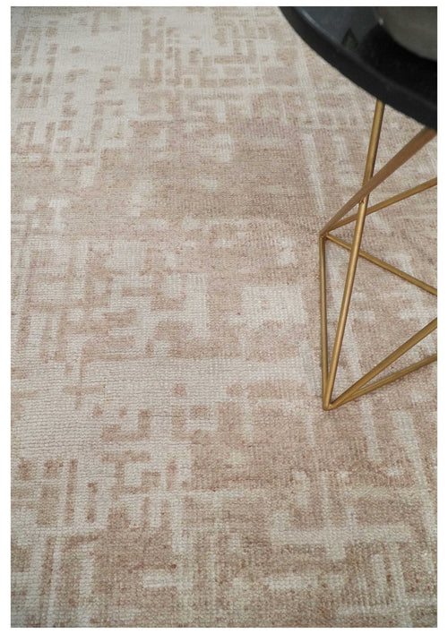 5x8 Hand Knotted Tan and Ivory Modern Abstract Contemporary Recycled Silk Area Rug