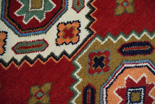 6x6 Square Hand Knotted Antique Kazak Red and Ivory Traditional Tribal Armenian Rug | KZA15
