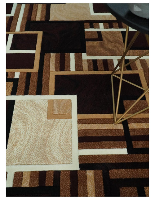 6x8 Power Loomed Brown, Gold, Ivory and Black Geometrical Shapes Frames Area Rug | NMM2