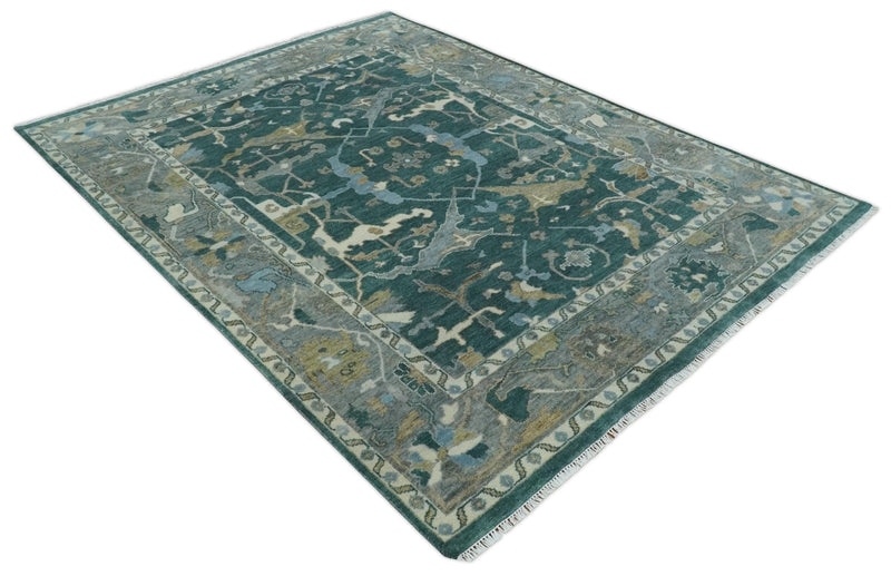 Hand Knotted Oriental Oushak Green and Gray Multi Size Wool Area Rug