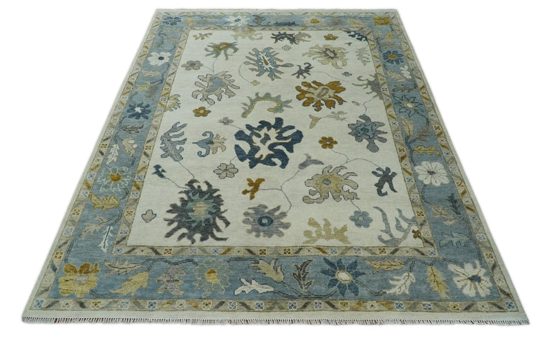 Custom Made Traditional Oushak Ivory and Silver Hand knotted wool Area Rug