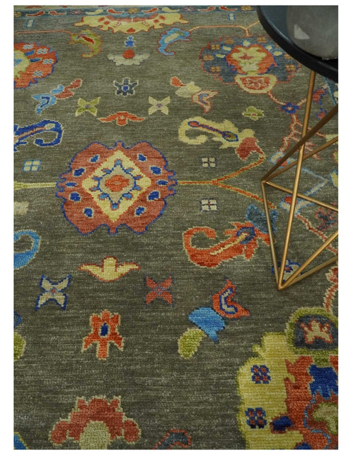 Olive and Blue Vibrant Colorful Traditional Oushak Multi Size wool Area Rug