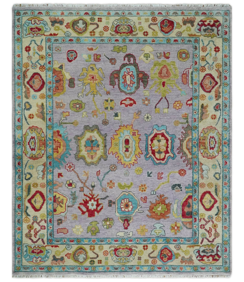 Pink and Beige Vibrant Colorful Hand knotted Traditional Oushak Multi Size Area Rug