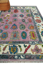 Custom Made Pink and Ivory Vibrant Colorful Hand knotted Traditional Oushak wool Area Rug