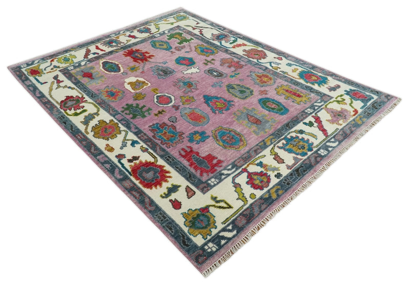 Custom Made Pink and Ivory Vibrant Colorful Hand knotted Traditional Oushak wool Area Rug